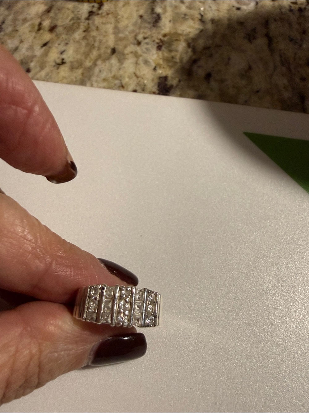 Sterling Silver 925 Crystal Stripe Women's Ring - Clear Size 6